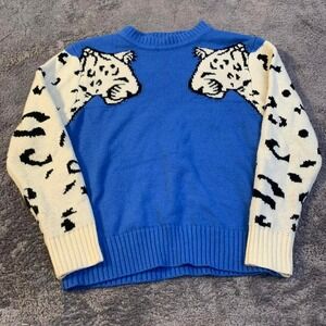 Blue and White Leopard Print Sweater